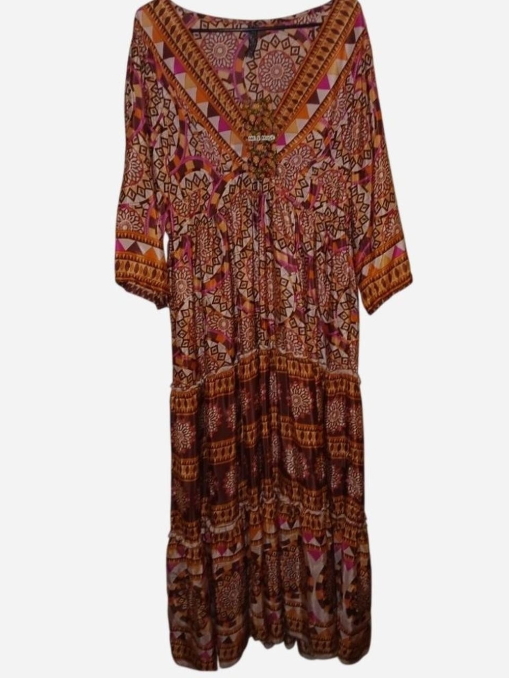 Boho Maxi Dress in Brown and Pink